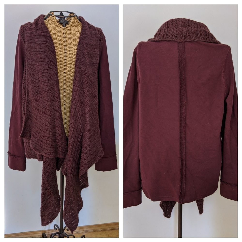 Mystree burgundy waterfall cardigan sweater M